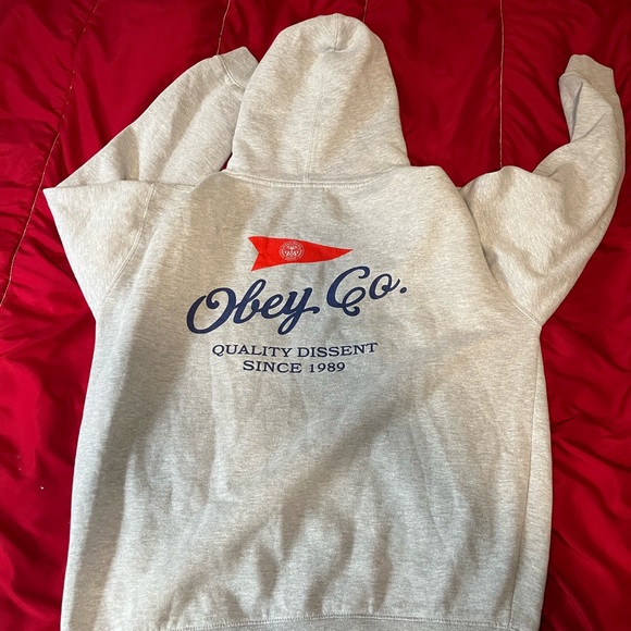OBEY Large Grey Hoodie Pullover - Picture 10 of 13